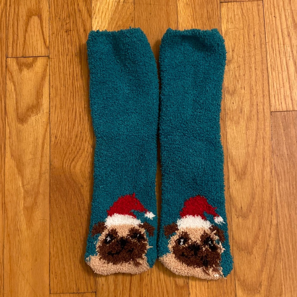 Christmas Pug Fuzzy Socks